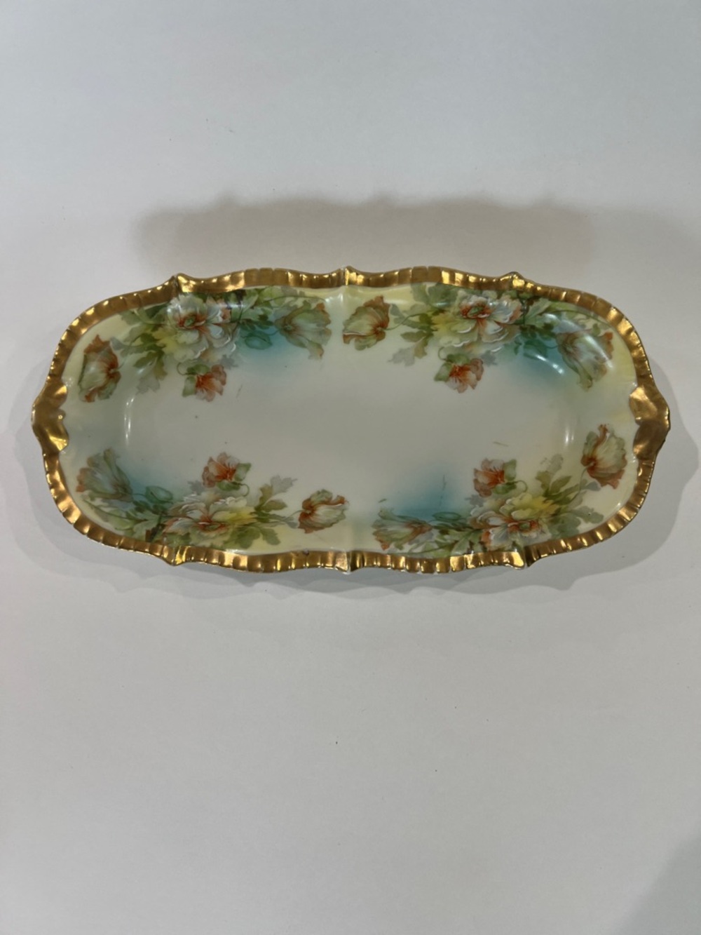 VTG Royal Rudolstadt Prussia Floral Porcelain Relish Tray Hand Painted Gold